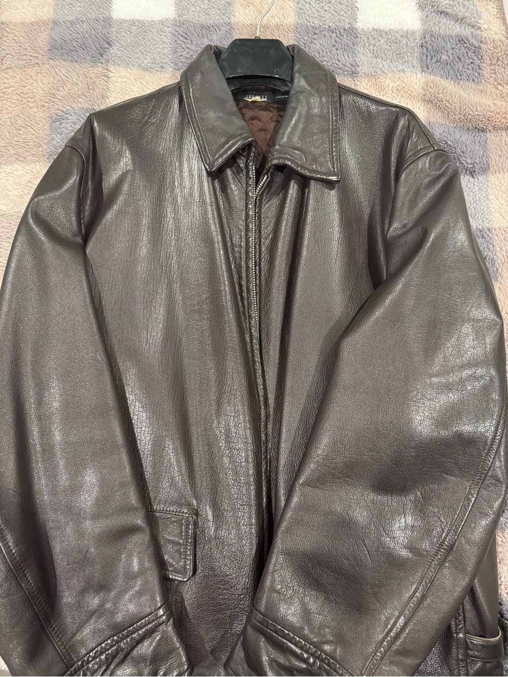 Vintage Barneys New York Men's Brown Leather Bomber Jacket -XL